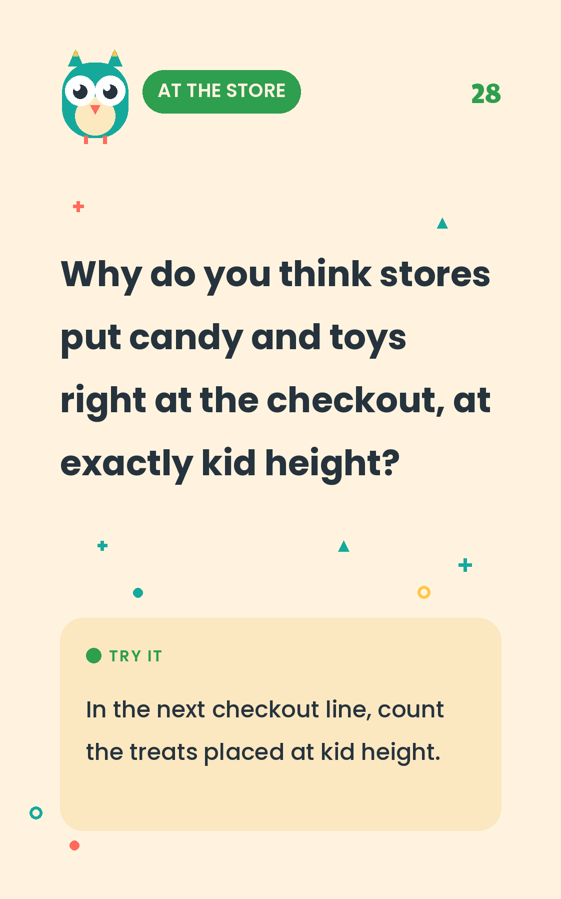 A real question card: why do stores put candy at the checkout?