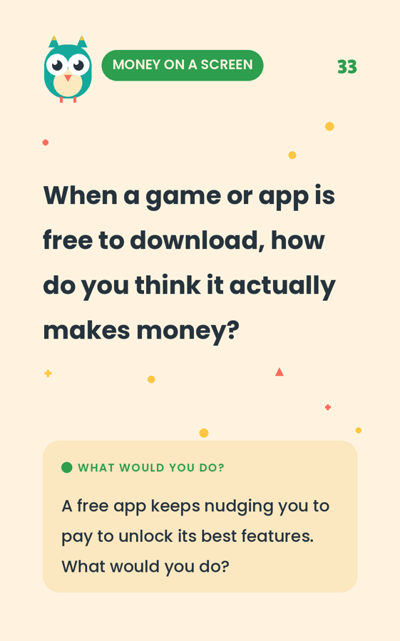 A real question card: how does a free app make money?